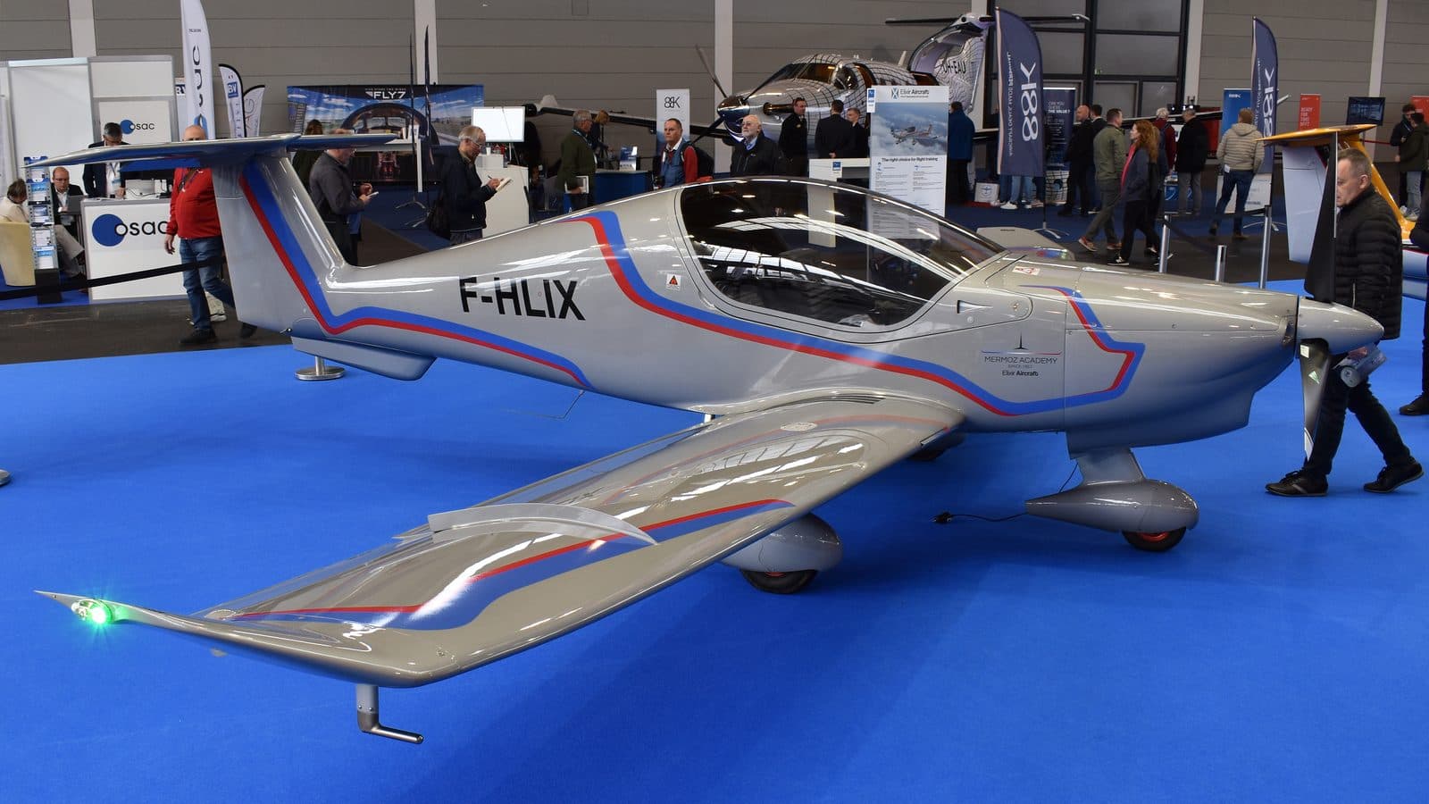 An Elixir two-seater, registration F-HLIX, on display at the AERO show in Friedrichshafen in 2023