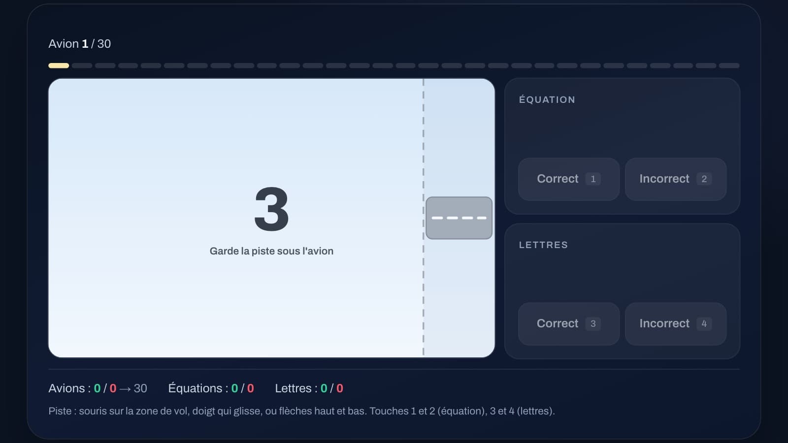 The landing test: keep the runway under the aircraft while checking equations and letters