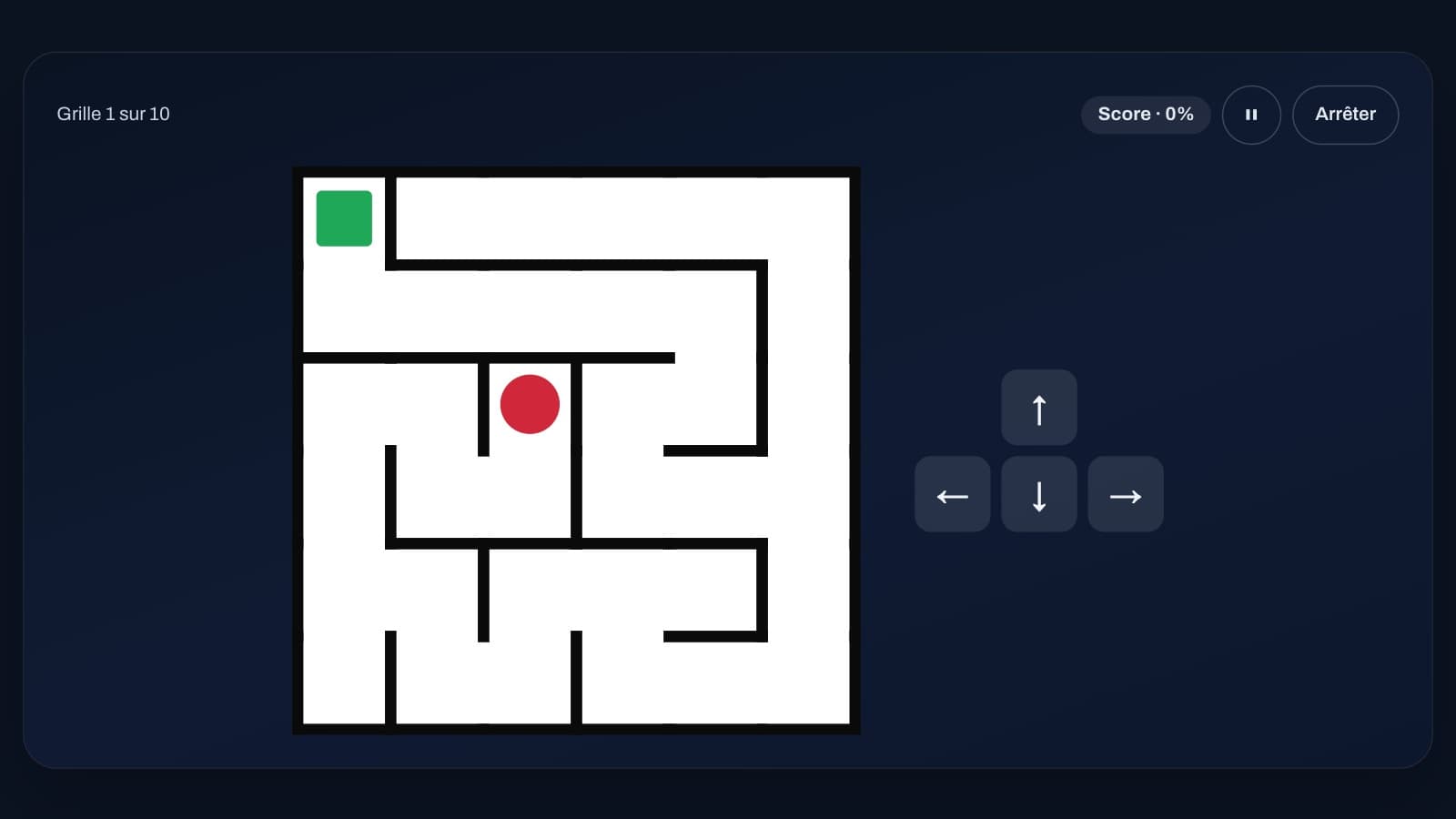 The rotating maze from the DLR series: the ball, the green exit and the four arrow buttons