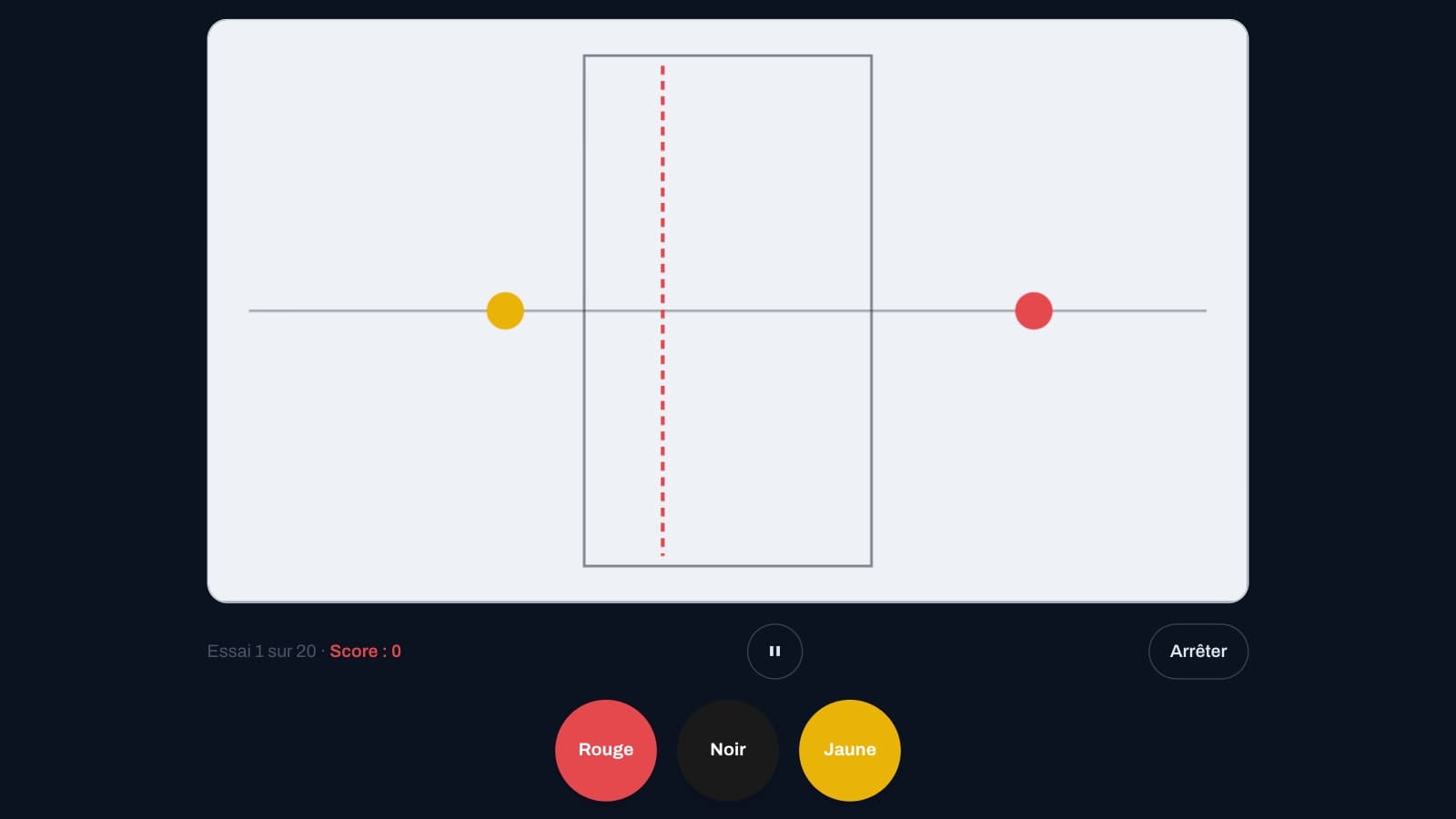Trajectory prediction: two balls, the hidden zone in the middle and a dotted line to reach