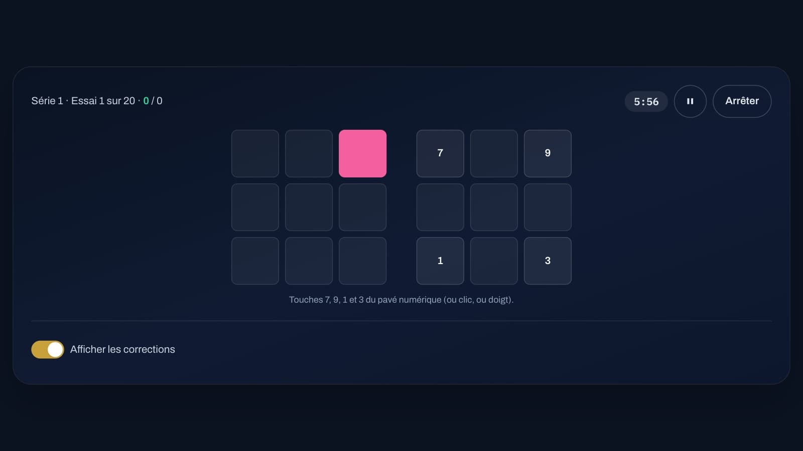 Data processing: a coloured square on a corner, and the 7, 9, 1 and 3 keys of the keypad
