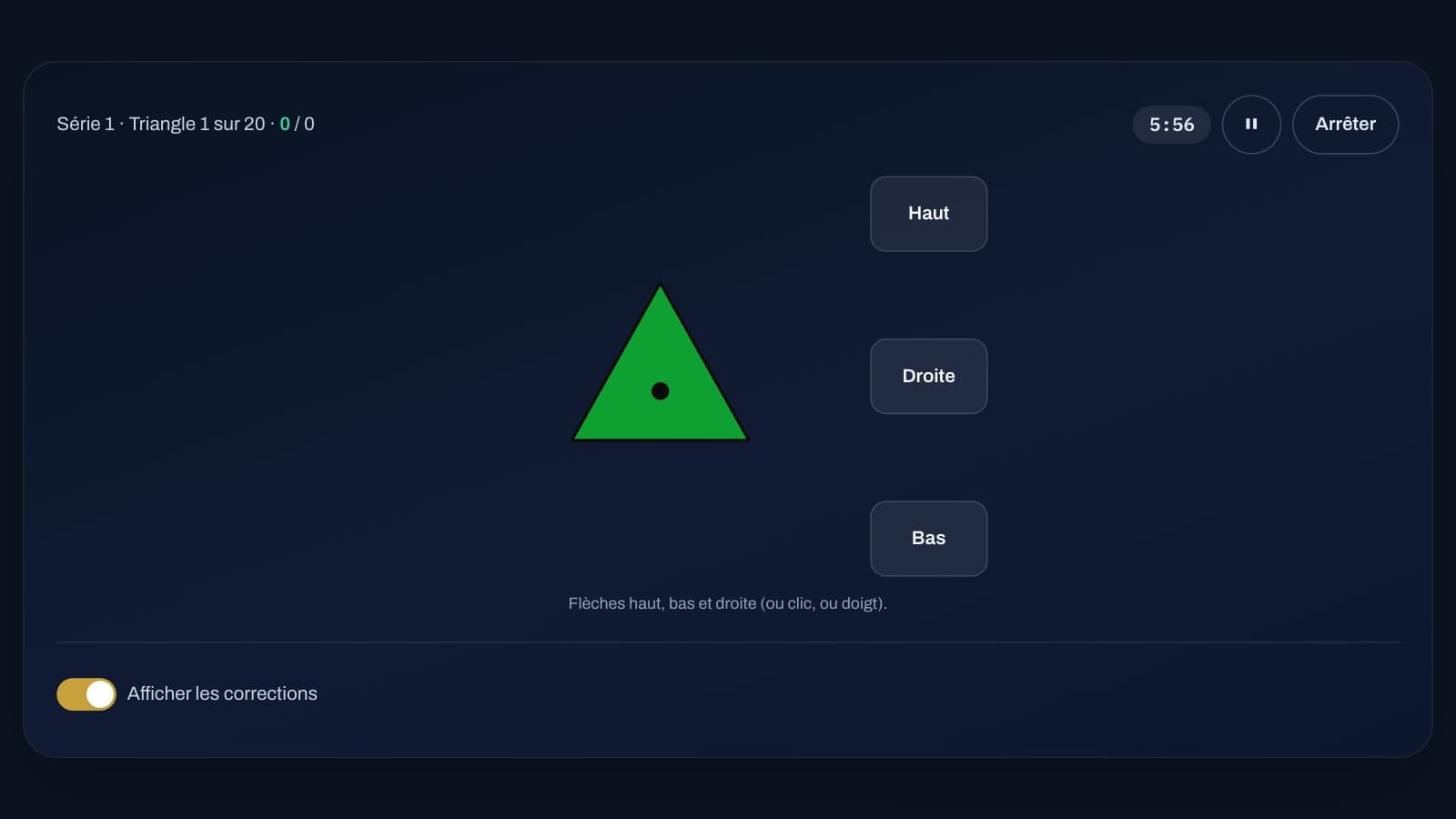 The triangles: a triangle to compare with the previous one, and the Up, Right and Down buttons