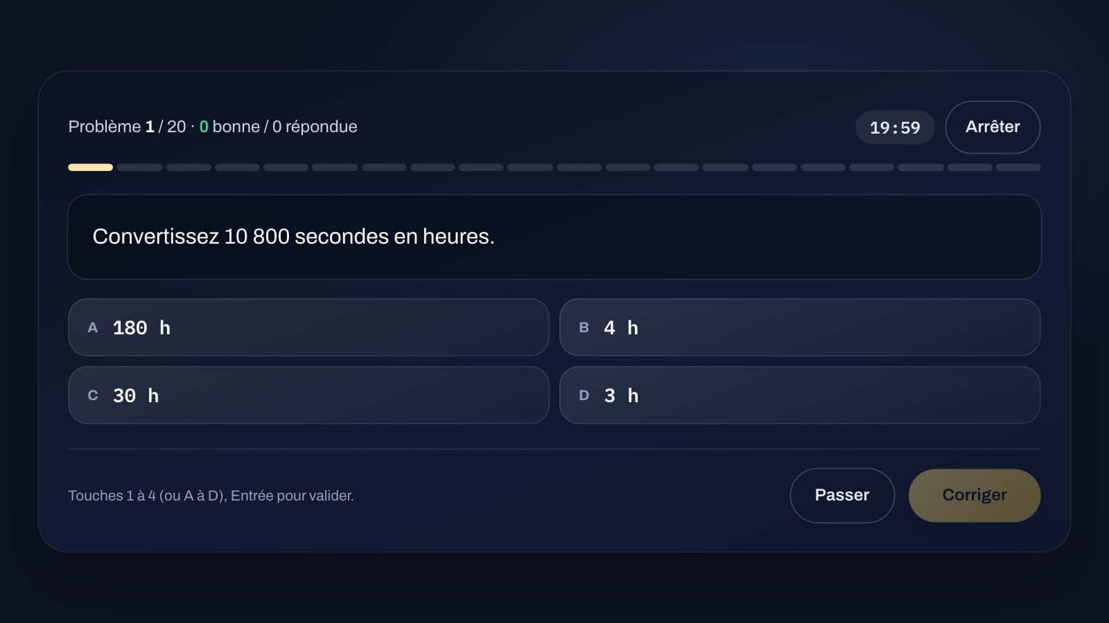 The word problems: a unit conversion set with four possible answers