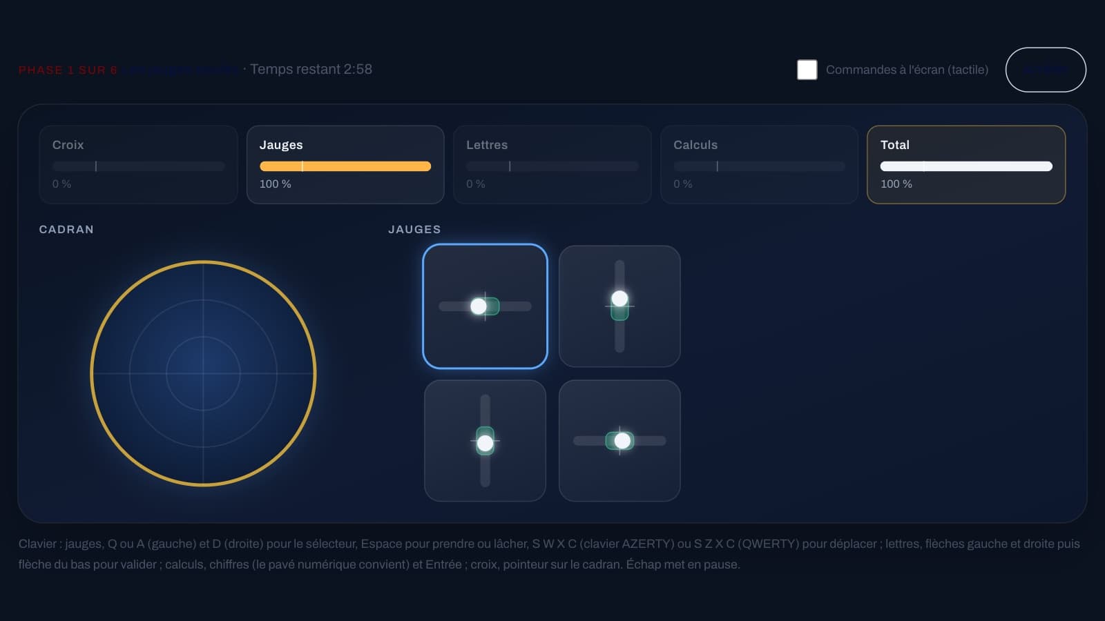The multitasking test: the scope, the four gauges to keep centred and the score of each task